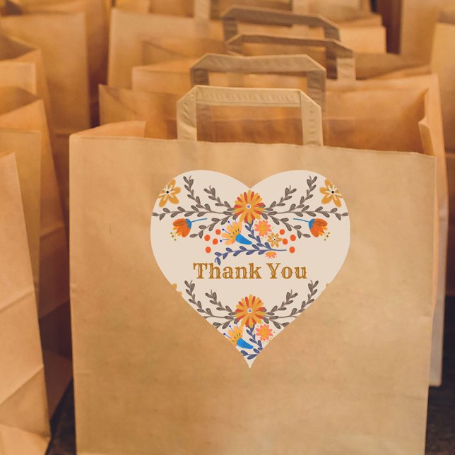 Adesivo Coração Mexicano Floral Western Obrigado (Heart Shaped Thank You stickers from my Mexican Floral collection)