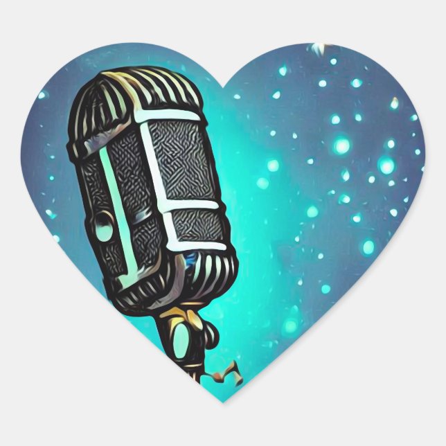 Adesivo Coração Microfone retrorreflector pintado por vinheta 2 (Frente)