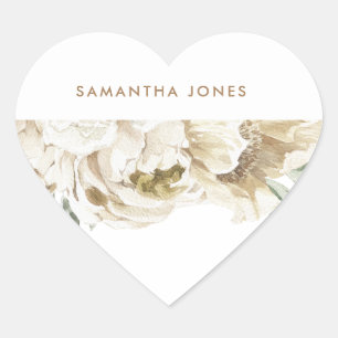 Adesivo Coração Minimalista Moderno Branco Peônia Floral Aquarela