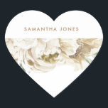 Adesivo Coração Minimalista Moderno Peônia Floral Branco Aquarela<br><div class="desc">Personalize com seu nome este design floral aquarela minimalista,  moderno e elegante</div>