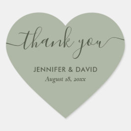 Adesivo Coração Minimalista Verde Sage Moderno Agradecimento Scrip