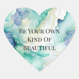 Adesivo Coração Mint Aqua Blue Ink Marble