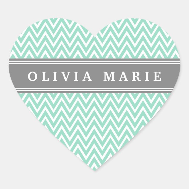 Adesivo Coração Mint Chevron Cinza (Frente)