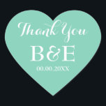 Adesivo Coração Mint coração formado pelo favor do casamento obrig<br><div class="desc">O coração da casa em forma de noiva favorece o obrigado que você cola. Cor de fundo verde e branco ou personalizada. Escrita elegante. Use como selantes de envelopes românticos / selantes ou como etiqueta de favor de casamento monograma para agradecer aos convidados. Forma bonita do símbolo de amor com...</div>