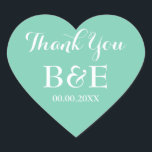 Adesivo Coração Mint coração formado pelo favor do casamento obrig<br><div class="desc">O coração da casa em forma de noiva favorece o obrigado que você cola. Cor de fundo verde e branco ou personalizada. Escrita elegante. Use como selantes de envelopes românticos / selantes ou como etiqueta de favor de casamento monograma para agradecer aos convidados. Forma bonita do símbolo de amor com...</div>