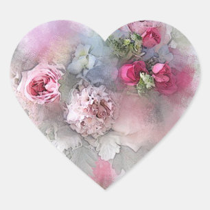 Adesivo Coração Modelo personalizado de rosas vermelhas cor-de-ros