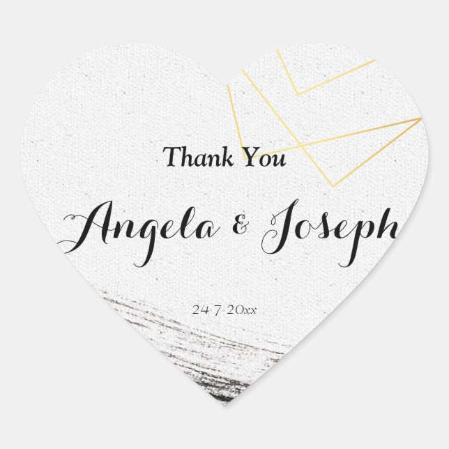 Adesivo Coração Moderno Preto e Dourado Aquarela Geométrico (Frente)