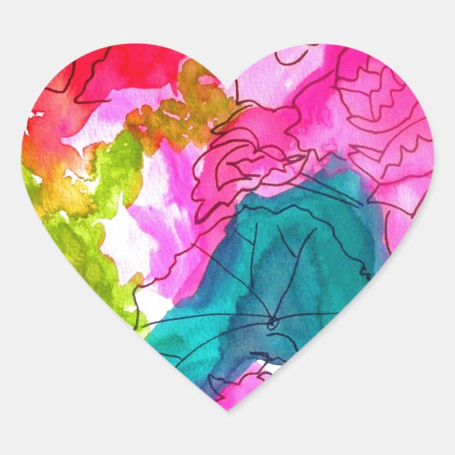 Adesivo Coração Molho Flores de água abstrato (Frente)