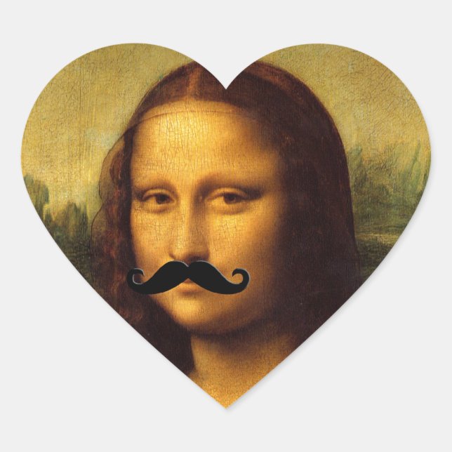 Adesivo Coração Mona Lisa Com bigode (Frente)