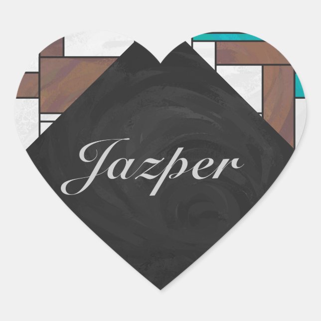 Adesivo Coração Mondrian Brown Yellow Teal Impressão (Frente)