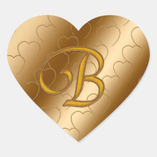 Adesivo Coração Monograma B Dourado de luxo
