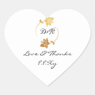Adesivo Coração Monograma branco preto Dourado Amor floral e Obrig