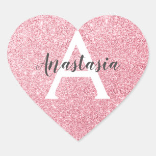 Adesivo Coração Monograma com Brilho em Dourado Rosa Chic e Modern