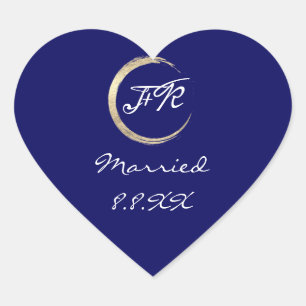 Adesivo Coração Monograma Dourado de Casamento Branco Azul Salvar