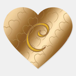 Adesivo Coração Monograma Dourado de luxo C
