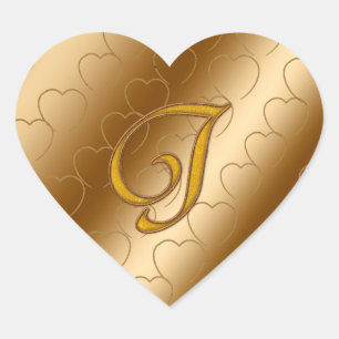 Adesivo Coração Monograma Dourado de luxo J