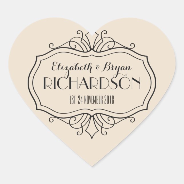 Adesivo Coração Monograma Elegante De Casamento Escolha Sua Própri (Frente)
