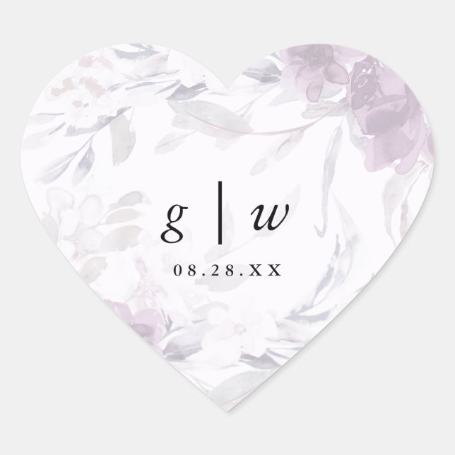 Adesivo Coração Monograma Floral Botânico Suave e Casamento de Dat (Frente)