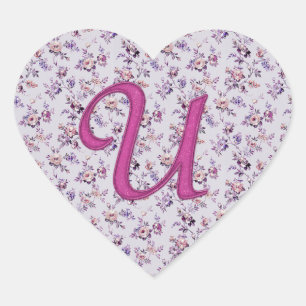 Adesivo Coração Monograma Floral Vintage U