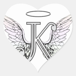 Adesivo Coração Monograma inicial da letra K com asas & halo do