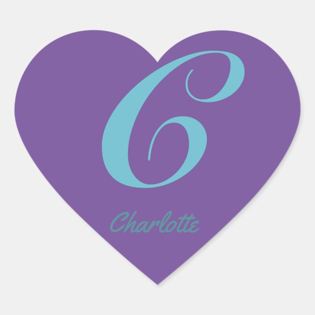 Adesivo Coração Monograma - letra inicial C Púrpura Azul - Texto C (Frente)