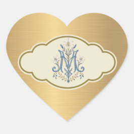 Adesivo Coração Monograma Mariana Metálico Dourado Elegante