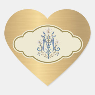 Adesivo Coração Monograma Mariana Metálico Dourado Elegante