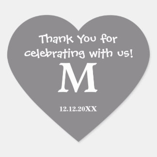 Adesivo Coração Monograma Sticker:Cinza de aço