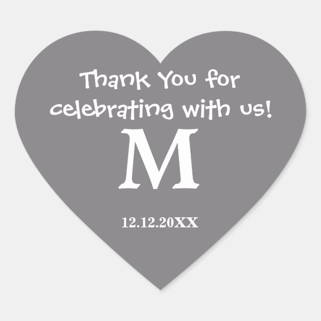 Adesivo Coração Monograma Sticker:Cinza de aço (Frente)