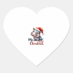 Adesivo Coração Moo Deng Baby Hippo Meu Primeiro Papai noel De Nat