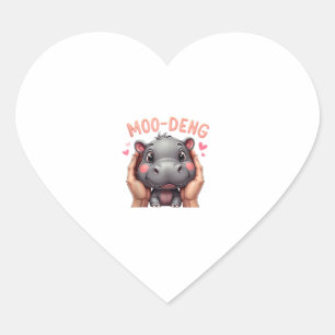 Adesivo Coração Moo-Deng Baby Pygmy Hippo Cute Baby Hippo Moodeng
