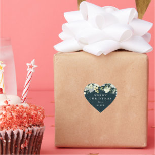 Adesivo Coração Morango Verde+Eucalyptus Feliz Natal/Personalizado