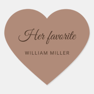 Adesivo Coração Mousse Simples Elegante Mocha com Casamento Monogr