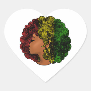 Adesivo Coração Mulher negra rasta afro vermelho amarelo verde
