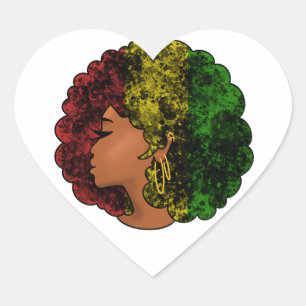 Adesivo Coração Mulher negra rasta afro vermelho amarelo verde