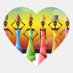 Adesivo Coração Mulheres africanas com cerâmica em suas cabeças