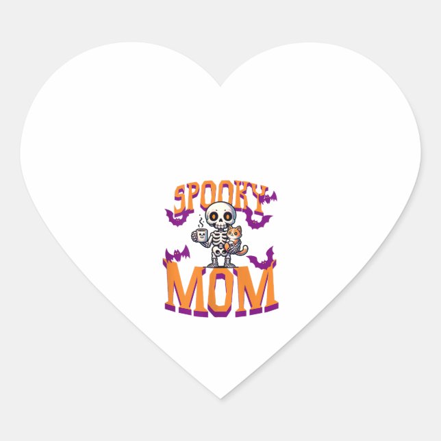 Adesivo Coração Mulheres Esqueleto Gato e café assustador mãe para (Frente)