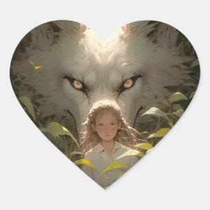 Adesivo Coração Mystical Fantasy Wolf Guardian Anime