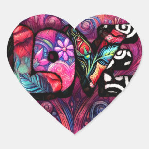 Adesivo Coração Namorados abstrato Love Word Grafite Floral Cor-de