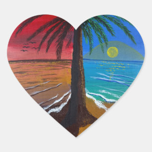 Adesivo Coração Nascer e pôr do sol - obra de arte artesanal