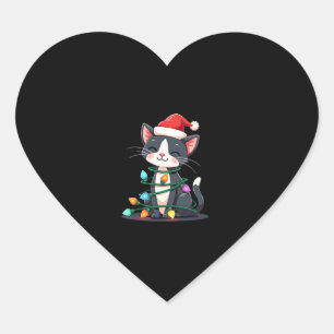 Adesivo Coração Natal Cat Tuxedo Black cat xmas light gatinho c