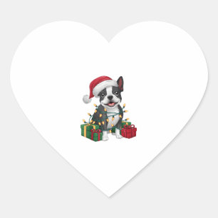 Adesivo Coração Natal de Santa Hat Boston Terrier Dog de Xmas Ligh