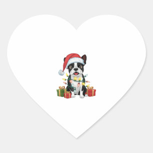 Adesivo Coração Natal de Santa Hat Boston Terrier Dog de Xmas Ligh