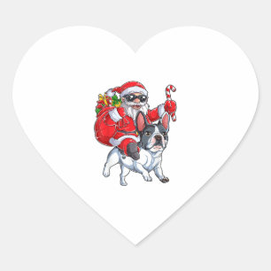 Adesivo Coração Natal Santa Claus Andando Buldogue Francês Xmas B