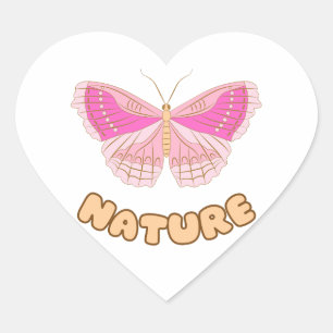 Adesivo Coração Natureza da Borboleta Rosa
