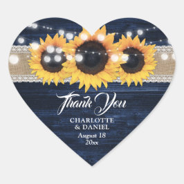 Adesivo Coração Navy Blue Wood Burlap Lace Sunflower Wedding Favor