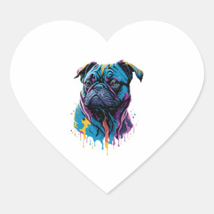 Adesivo Coração Neon Pug Dog