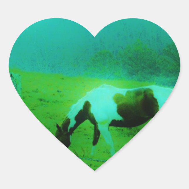 Adesivo Coração Névoa Teal Reto pintado de cor Cavalo (Frente)
