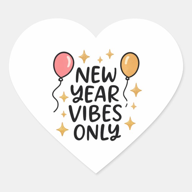 Adesivo Coração "New Year Vibes Only" Sticker (Frente)