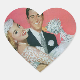 Adesivo Coração Newlyweds do casamento vintage, noiva do